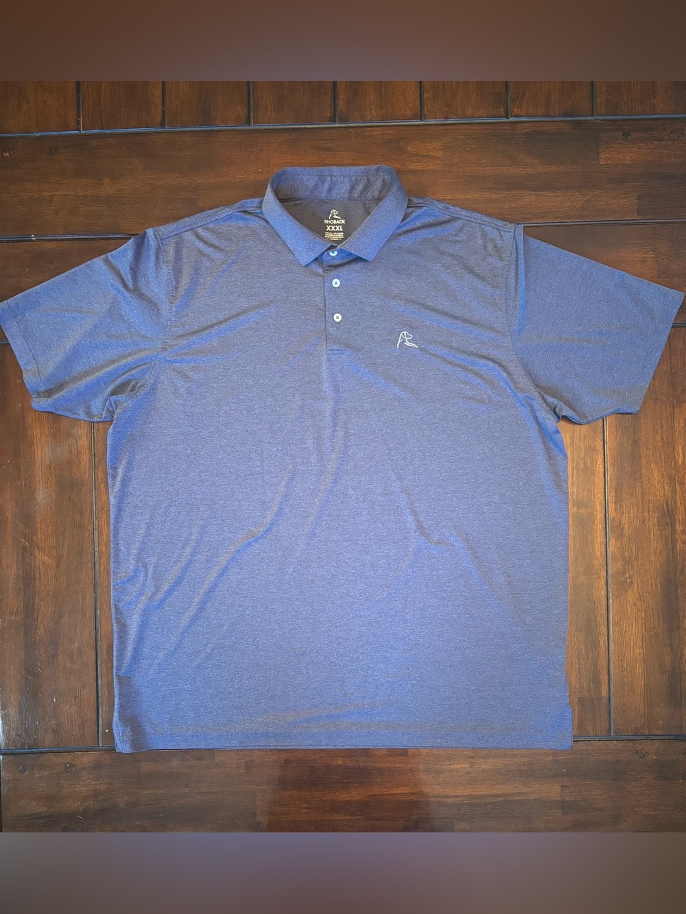 Rhoback Heather Men's Short Sleeve Performance Polo Blue with Dog Logo Size 3XL
